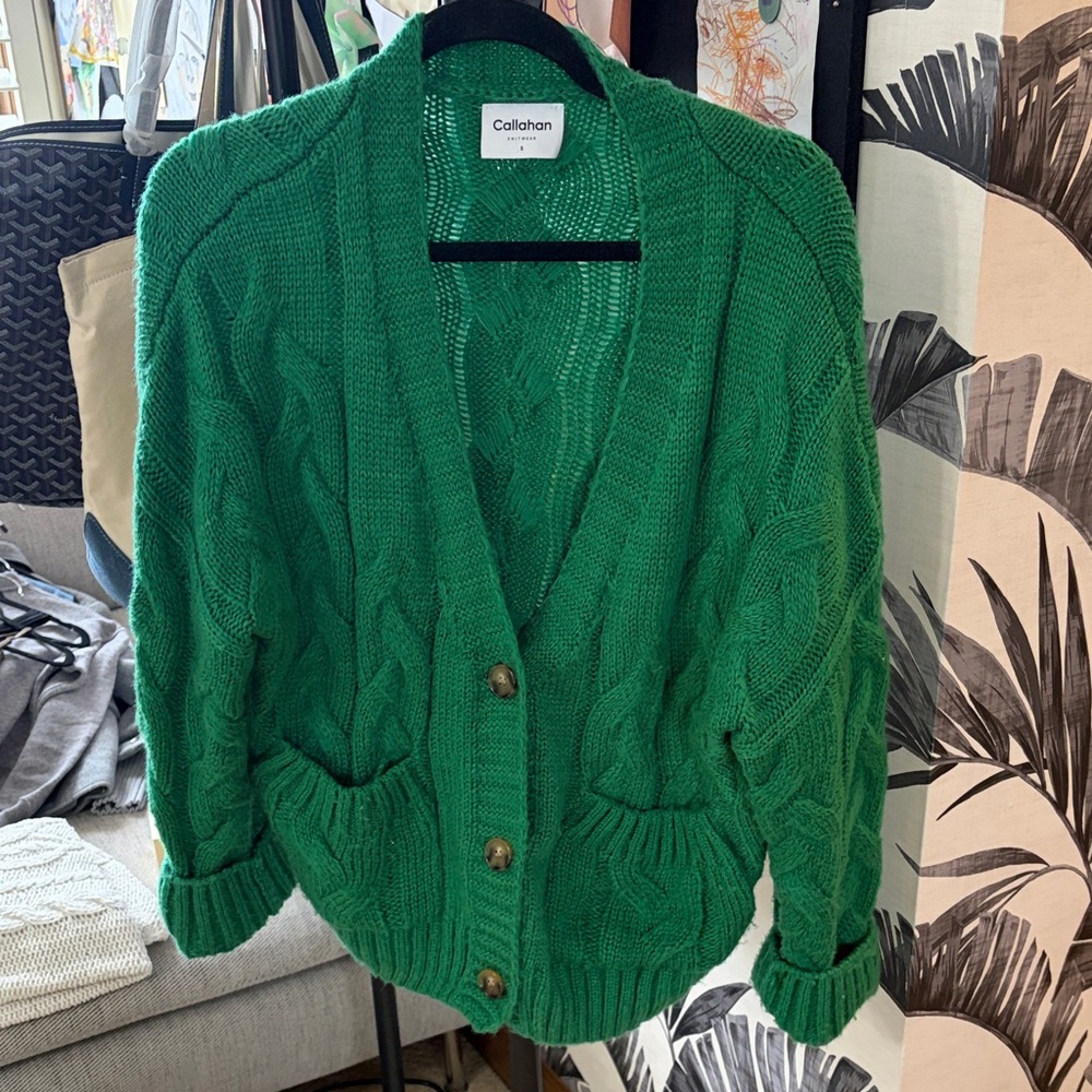 Callahan Green Cable Knit Button Cardigan